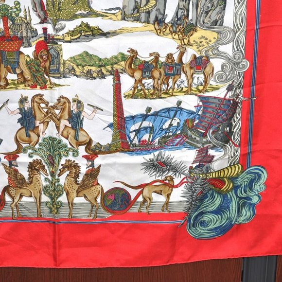 Authentic HERMES Carre 90 Scarf "Au FIL de la SOIE" Silk Red - Picture 6 of 12